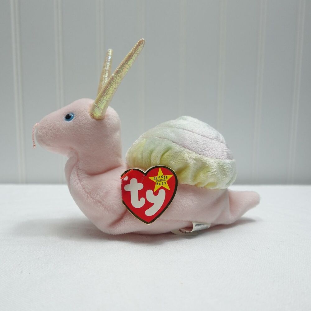 Ty Swirly Beanie Babies Pink Rainbow Snail Plush Retired Collectible
